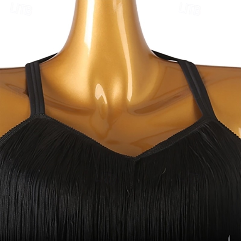 preto feminino &Vestido de dança latina com franjas douradas - decote halter bicolor para rumba, salsa, cha-cha e dança de salão. de 2026 por $139.99 –P4