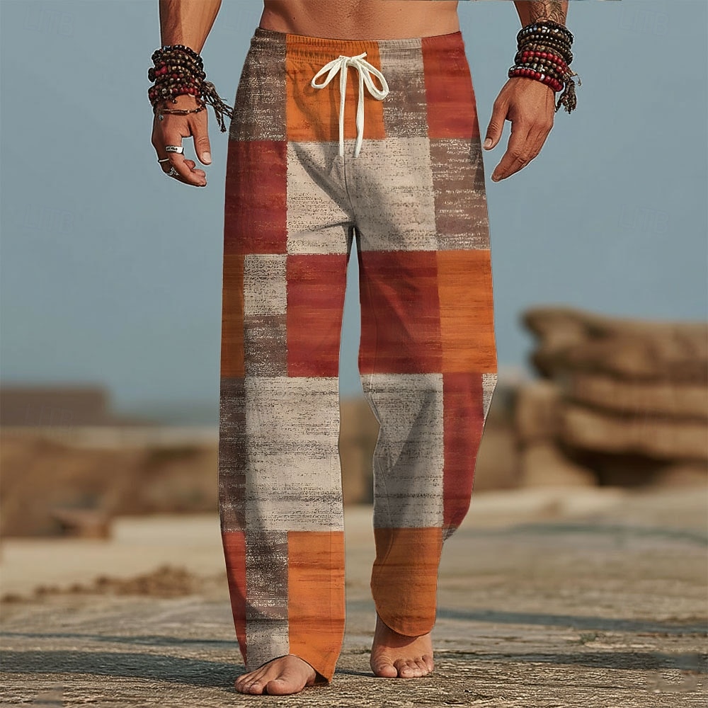 Per uomo Geometrico Blocco di colori Patchwork Pantaloni Pantaloni casual Pantaloni Larghi Misura del girovita medio Moda Casa All'aperto Vacanza Coulisse elastica in vita Pantaloni tipo lino con del 2026 a $27.99 –P1