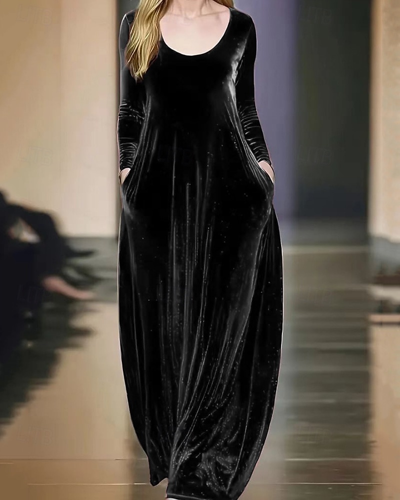 Damskie Długa sukienka sukienka maxi Sukienki z bawełny i lnu Sukienka trapezowa Aksamitna sukienka Sukienka na studniówkę Elegancja Moda Wieczorna impreza Impreza Specjalne okazje Luźna Równina 2026 - $19.49 –P1