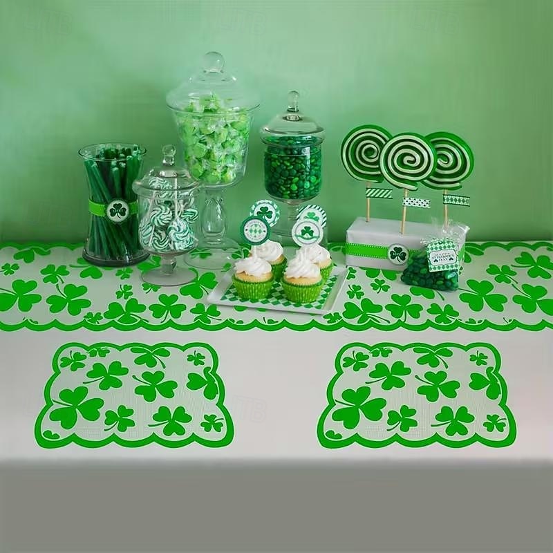 5PCS St. Patrick's Day Table Placemats & Table Runner Set, Green Shamrock Lace Embroidery, Feather-Free, No Power Needed, Multi-Holiday Decor 2026 - $19.99 –P9