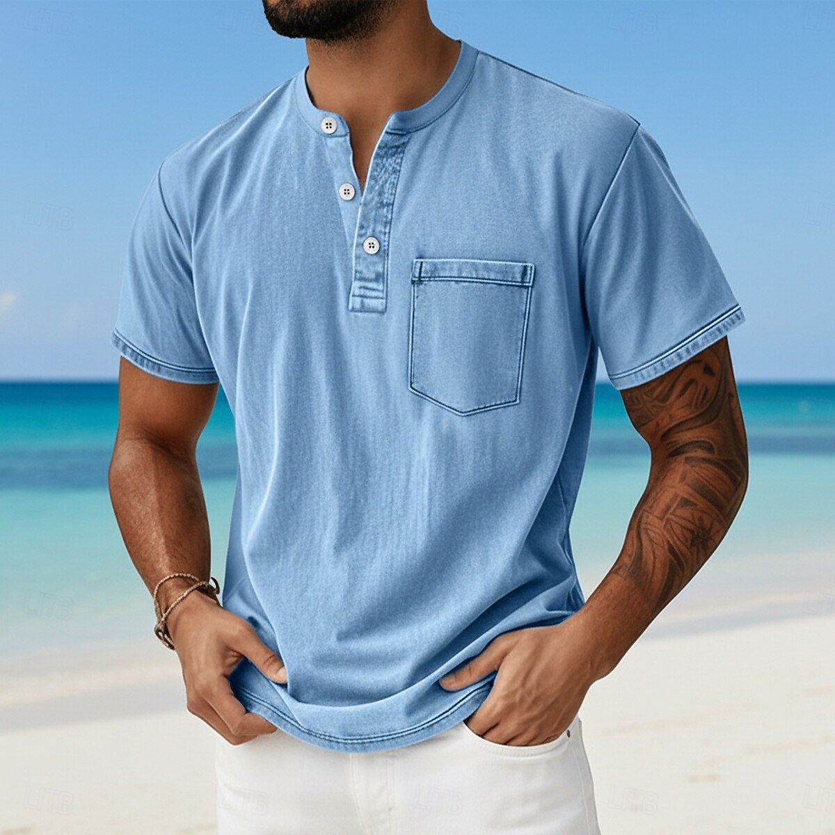 Enlision Heren Opa Shirts Zomer Korte Mouw Linnen Shirt voor Mannen Casual Strandvakantie Henley T-shirts, Grijs, 3XL
