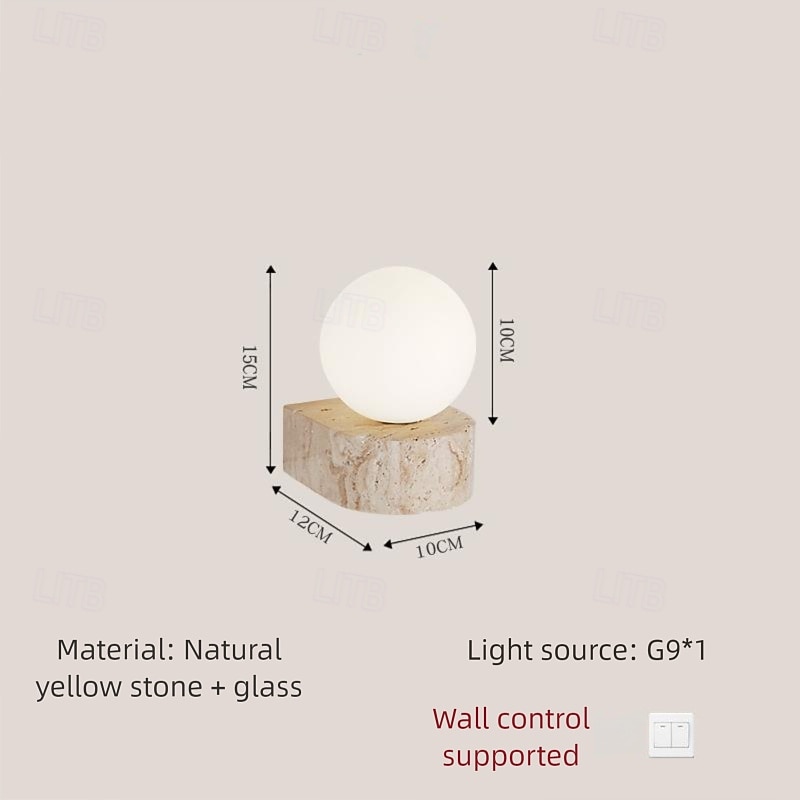 natúr sárga travertin kőből készült falikar japán stílusú wabi sabi beltéri fali lámpa konyhába, hálószobába, nappaliba, fésülködőasztalhoz, g9 üveg fali lámpa 2026 - $127.99 –P1