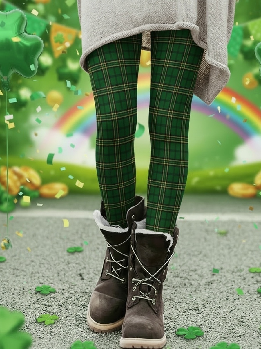 Dámské Legíny Pohodlné legíny prázdniny Na běžné nošení Plná délka Vysoký pasPantsDen svatého Patrika Grafika Pléd Potisk Pohodlné Elastické Ležérní Denní Dovolená Tmavě zelená Trávová zelená Armádn 2026 - $18.99 –P4