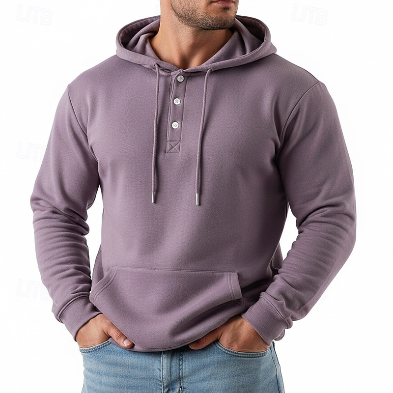 Men's Hoodie Pullover Hoodie Sweatshirt Button Up Hoodie Blue Apricot Wine Red Black Light Green Hooded Plain Kangaroo Pocket Casual Daily Sports & Outdoor Streetwear Cool Sportswear Spring & Fall 2026 - $24.99 –P1