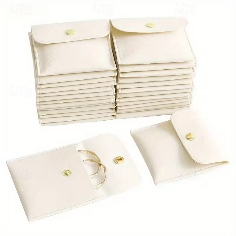 2026年 スナップデザインのPUレザージュエリー収納バッグ10個入り。3.15 x 3.15インチ。リング、ネックレス、様々な色のアクセサリーの収納に最適です。  コレクション – $20.99 –P7