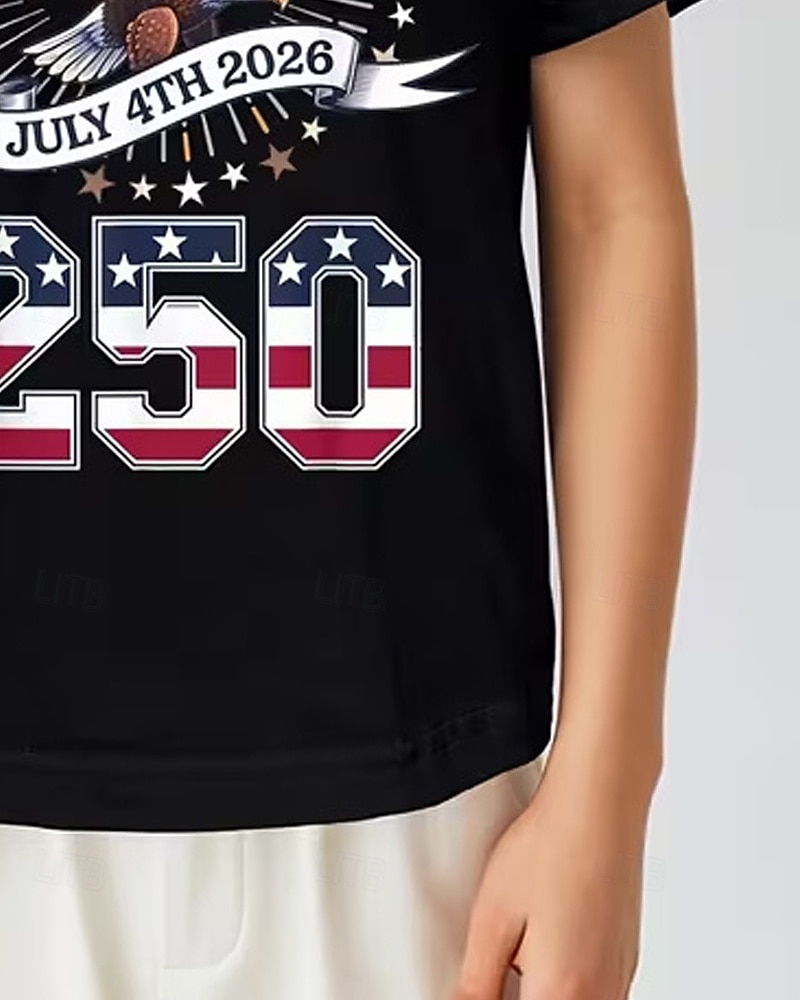 100% Bumbac Copii Băieți Negru Alb Vultur Drapel USA A 250-a aniversare Tricou Bluză Stil Nautic Manșon scurt În aer liber Zilnice Modă Șic Stradă Designer Imprimare Vară 2026 - $17.99 –P11