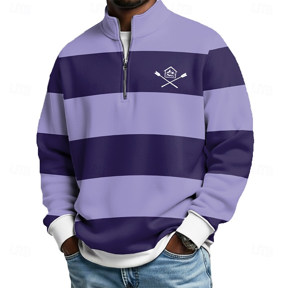 Per uomo Strisce orizzontali Polo con zip Manica Lunga Magliette polo Colletto alla coreana Casual Scuola Athleisure Ferie Abbigliamento quotidiano Stampa 3D Polo con cerniera a un quarto Primavera del 2026 a $24.99 –P3