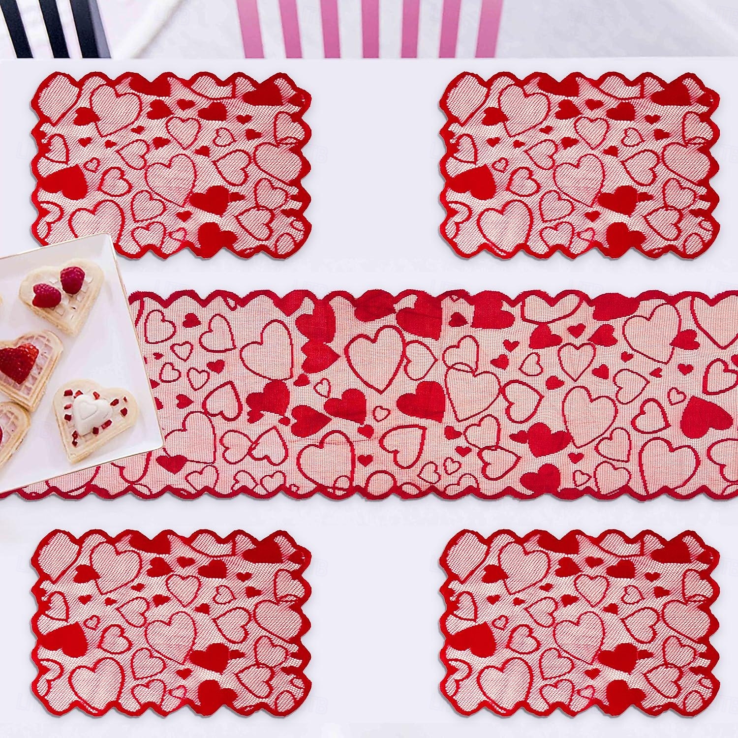 Valentine's Day Heart Lace Table Runner and Placemat Set, Red Cupid Design, Perfect for Weddings, Romantic Dining, Festive Decor, Ideal for Valentine's Day Home and Table Decorations 2026 - $3.99 –P1