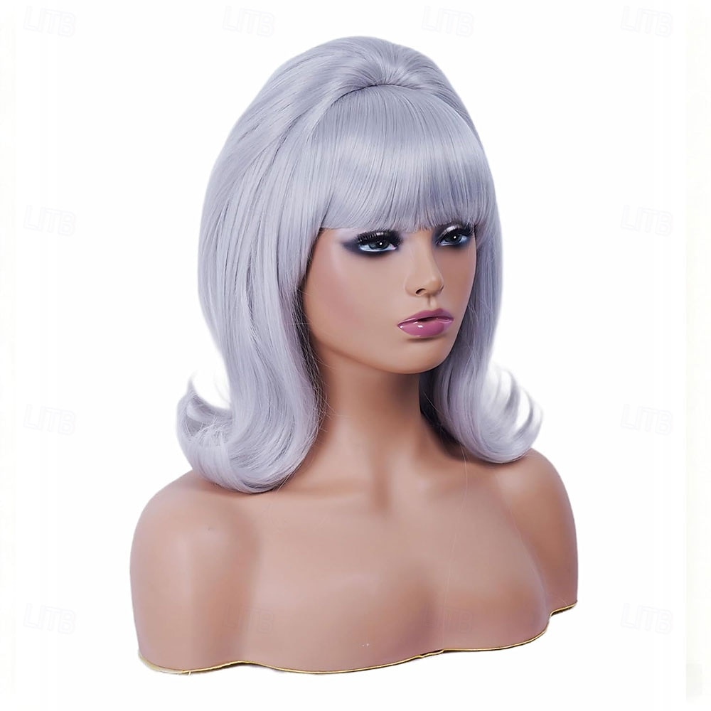 Vintage Short Wavy White Silver Wig with Bang Retro Bouffant Beehive Wigs fits 80s Costume or Halloween Party 2026 - $29.99 –P7
