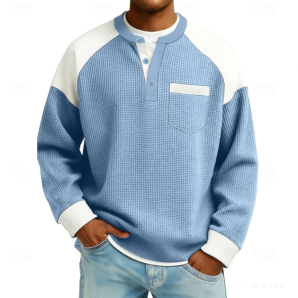 Bărbați Tricou Waffle Tricou Manșon Lung Henley Toamnă Toamna iarna Toate Sezoanele Culoare solidă Texturat Tradițional / Retro Casual Peteci Casual Casă În aer liber Albastru Deschis Negru Verde 2026 - $28.99 –P1
