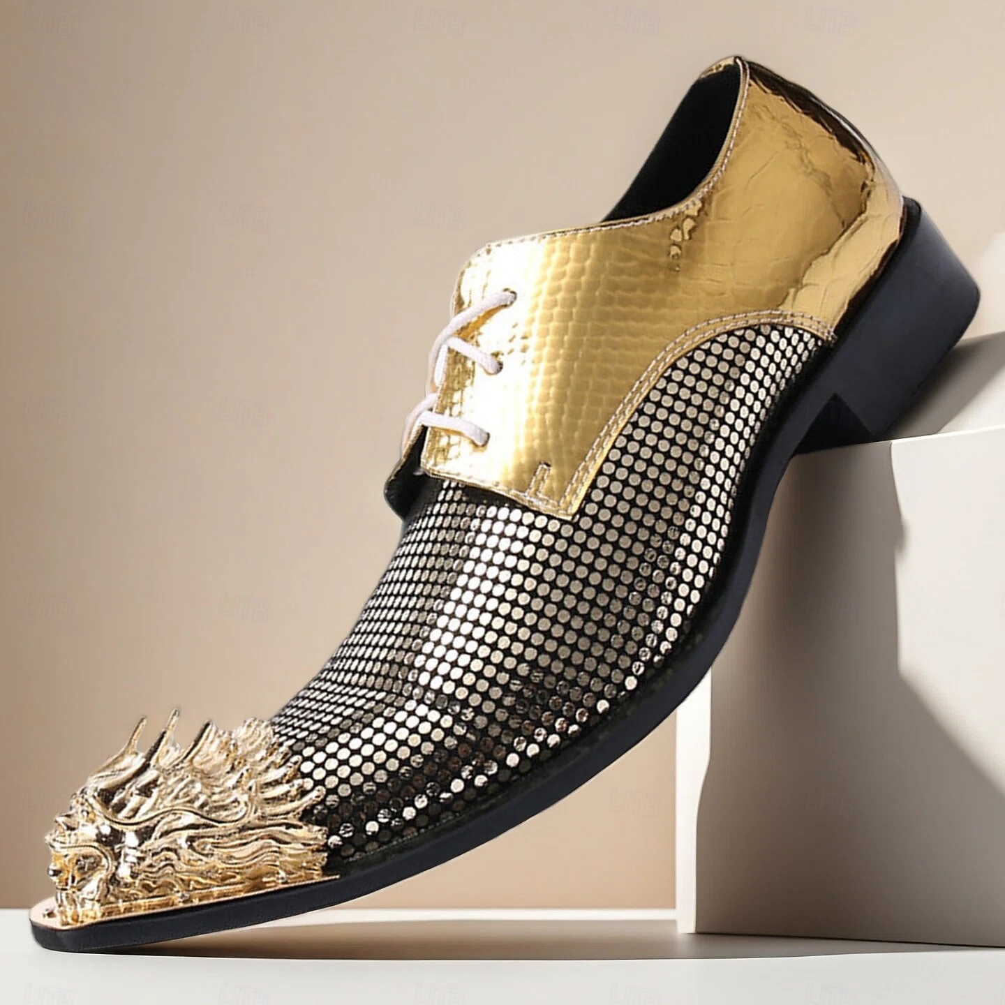 green dress gold belt Men Shoe Amali Metallic Gold-035C – Men Suits Direct main image 0