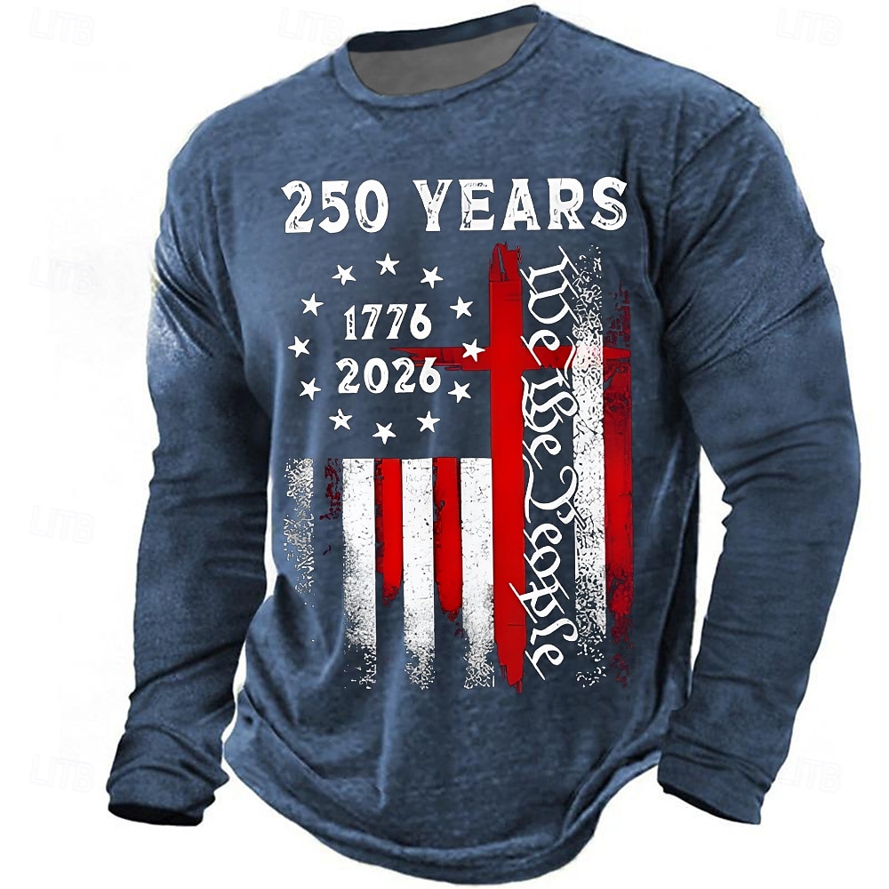 4. Juli 2026 250. Gedenktag Herren 3D-Druck Rundhals Langarm T-Shirt Lässiger Alltag 2026 - $23.99 –P3