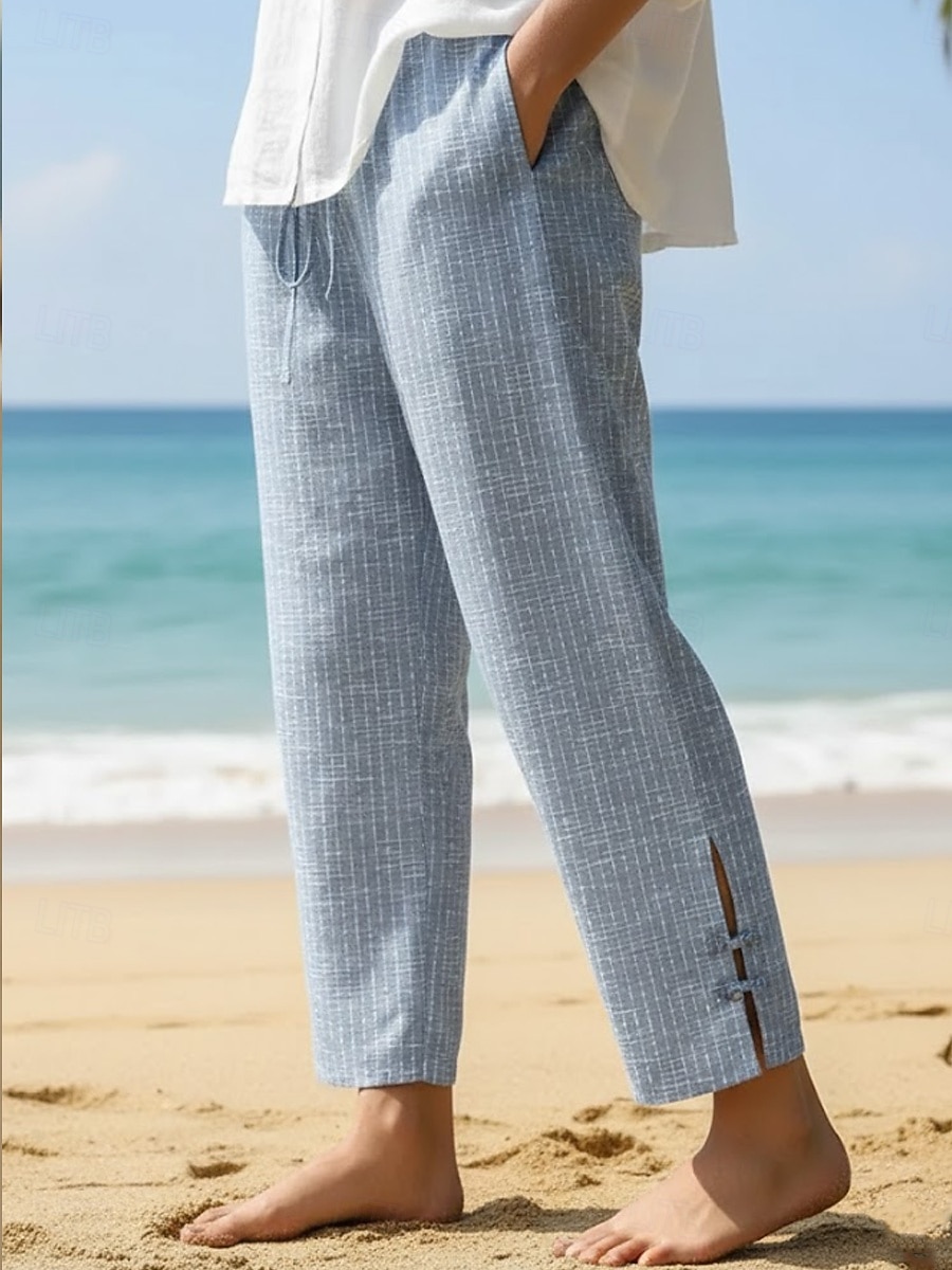 Women's Linen-Inspired Shorts Summer Pants Vacation Basic Ankle-Length Mid Waist Inelastic Blue Grey Black Khaki Summer Spring Regular Fit 2026 - $22.99 –P1