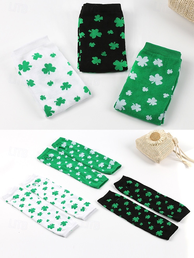 Women's Knitted St. Patrick's Day Gloves, Green and White Stripes with Clover Pattern, Perfect for St. Patrick's Day, Carnival and Everyday Wear 2026 - $7.99 –P5