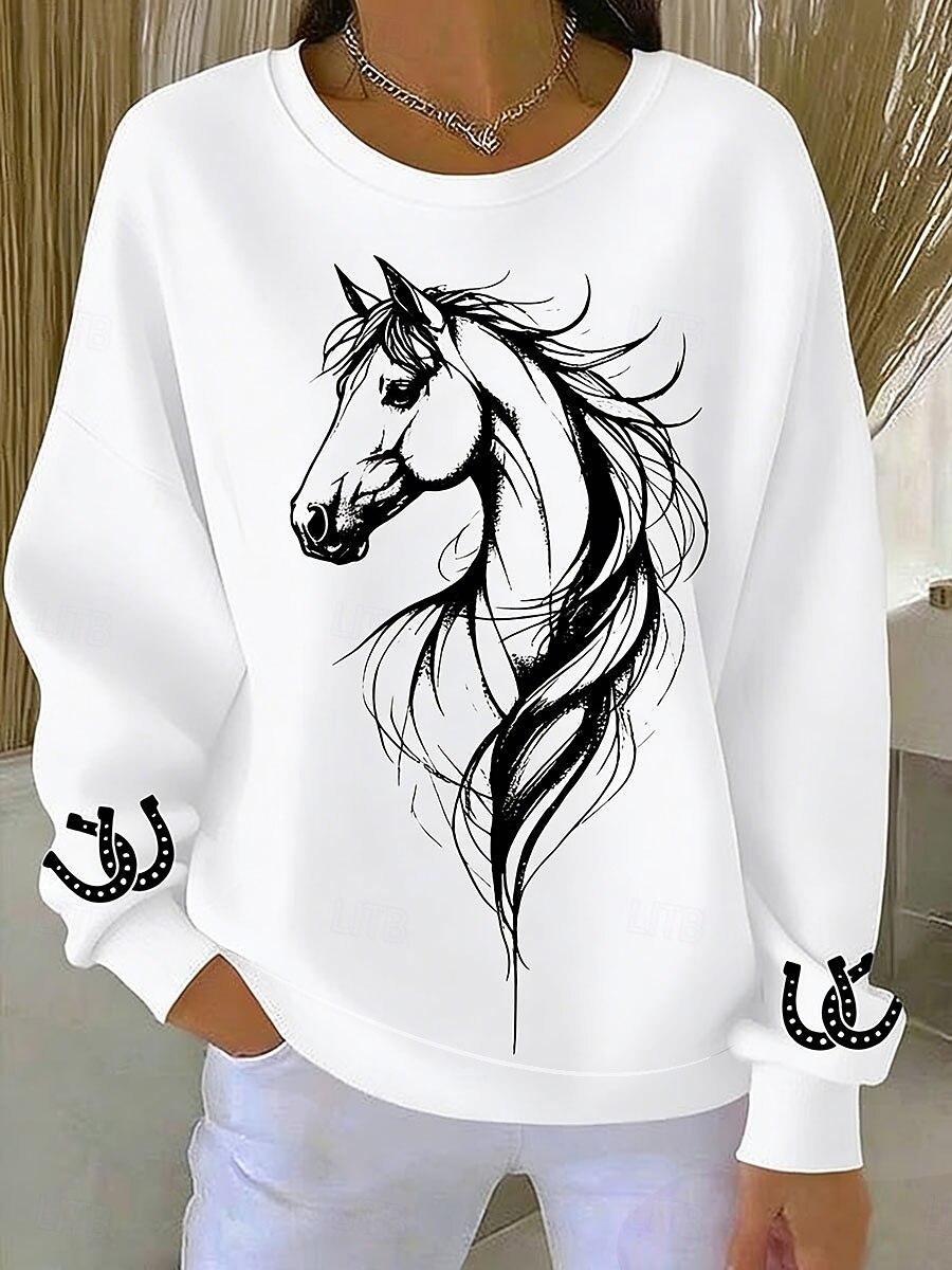 Γυναικεία Pullover Στάμπα Γραφική Ζώο Ζεστό Κλασσικό Καθημερινό Μακρυμάνικο Στρογγυλή Ψηλή Λαιμόκοψη Κανονικά μπλουζάκια Causal Σπίτι Δρόμος Θαλασσί Μαύρο Λευκό Άνοιξη Φθινόπωρο Χειμώνας 2026 - $27.99 –P1