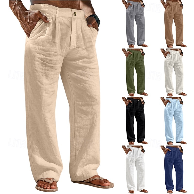 Ανδρικά Λευκά παντελόνια Παντελόνια Καλοκαίρι παντελόνι Φαρδύ παντελόνι Παντελόνι παραλίας Τσέπη Σκέτο Άνεση Αναπνέει Καθημερινά ΕΞΩΤΕΡΙΚΟΥ ΧΩΡΟΥ Παραλία Διακοπές Μοντέρνα Μαύρο Λευκό 2026 - $27.99 –P5