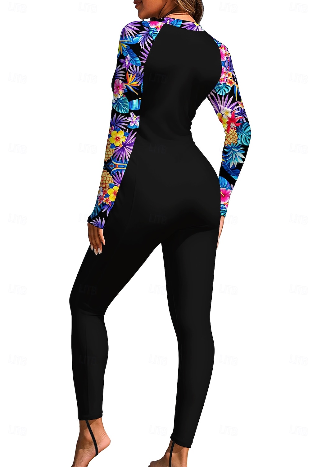 Damen Regulär Anti UV Shirt Ganzkörper-Rashguard Badeanzug Blumenmuster Tropisch mit integriertem BH Frontreißverschluss UV-Sonnenschutz vollständige Bedeckung UPF50+ Langarm Handyhülle für das ganze 2026 - $49.99 –P2