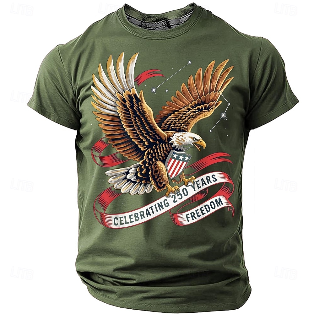 4 juli 2026 250:e minnesdagen Herr 3D Print USA-flagga Rund hals Kort ärm T-shirt Dagligt Street 2026 - $22.99 –P3