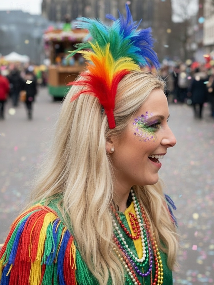 Kvinnors Mardi Gras fjäderöronband i flera färger livliga och roliga perfekta för karneval och maskeradtorer 2026 - $9.99 –P3