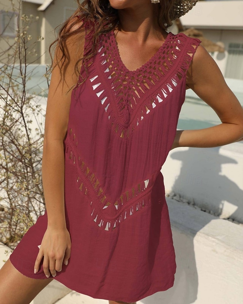Women's Swimwear Cover Up Swim Dress Dress Swimsuit Cut Out Vacation Beach Wear Solid Color V Neck Sleeveless Bathing Suits 2026 - $24.99 –P18