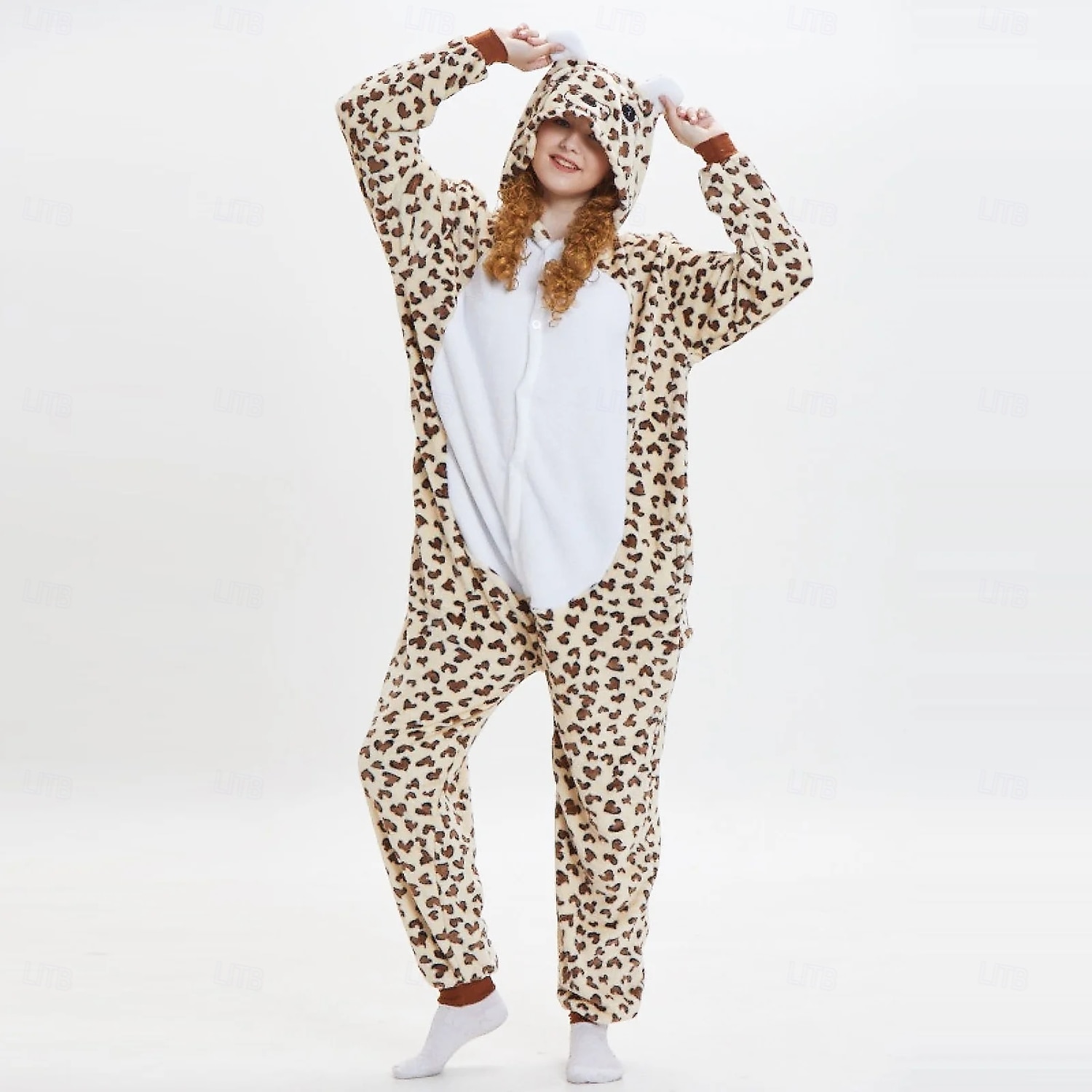 Kigurumi Pajamas Group Costume Onesie Costume Animal Leopard Warm Comfy Hooded Fleece Kid's Adults' Men's Women's Boys' Halloween Carnival Party Performance Homewear Dress Up 2026 - $27.99 –P1
