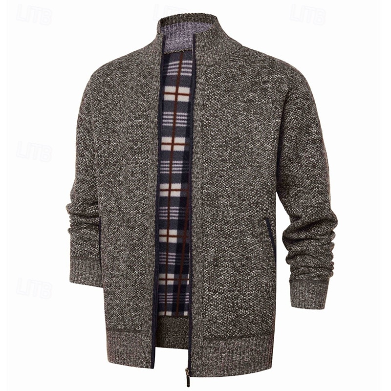 Herre Genser Cardigan Genser Glidelås genser Riflet Strikke Vanlige topper Strikket Helfarge Høyhalset Nøytral Mote Avslappet Dagligdagstøy Klær Høst Vinter Navyblå M L XL 2026 - $30.99 –P15