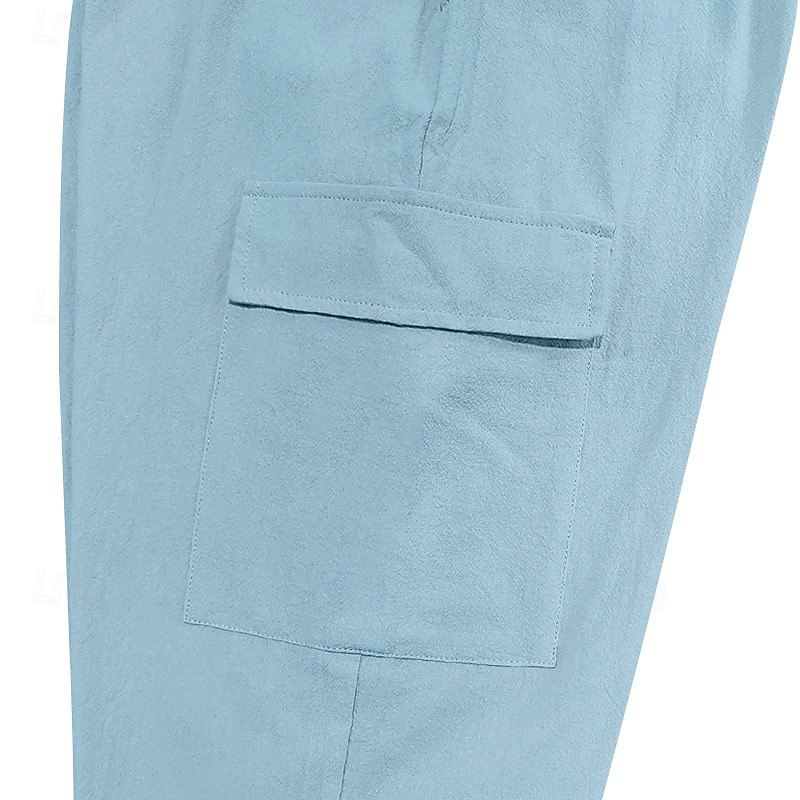 Homens Corredores Calças de linho Calças Calça verão Calças de praia Com Cordão Cintura elástica Bolso com aba Côr Sólida Conforto Respirável Diário Ao ar livre Praia Férias Moda Preto Branco de 2026 por $32.99 –P9