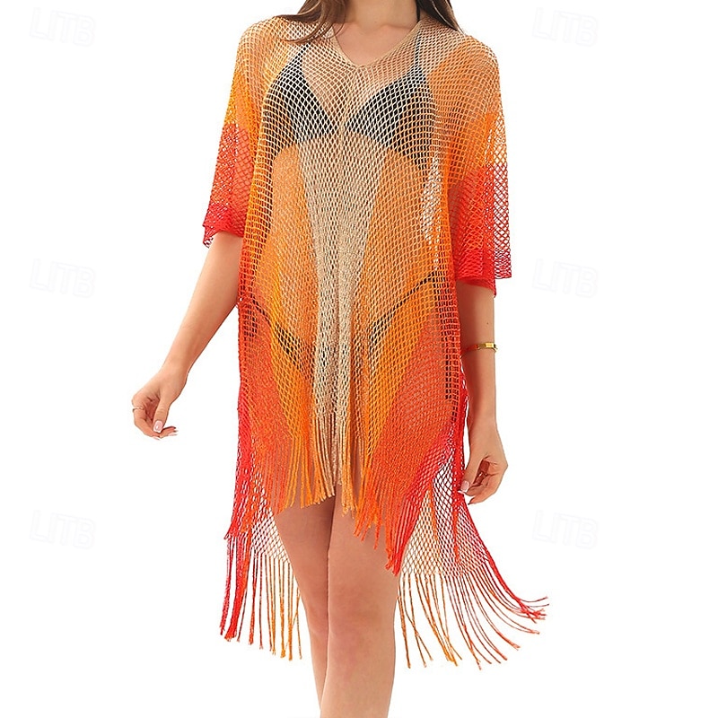 Dámské Plavky Přehozy Plavky Třásňový lem Vystřižený prázdniny Oblečení na pláž Tónované Do V Krátké rukávy Plavky 2026 - $11.49 –P1