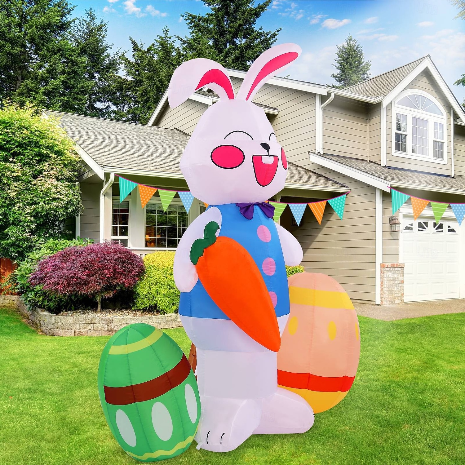 Надувная пасхальная декорация со светодиодной подсветкой, кролик, пасхальные яйца, морковка, для использования внутри и снаружи помещений, во дворе, саду, на лужайке, для создания атмосферы вечеринки, декоративные светильники и реквизит. 2026 - $73.99 –P3