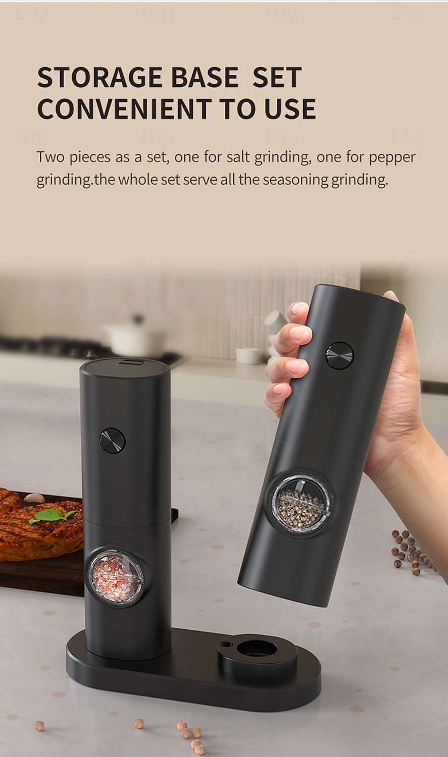 Electric Salt and Pepper Grinder Battery Powered for Convenience (batteries Not Included) Two-pack with Base Practical White LED Light Adjustable Coarseness One-button Operation Stylish Black Fi 2026 - $42.99 –P6
