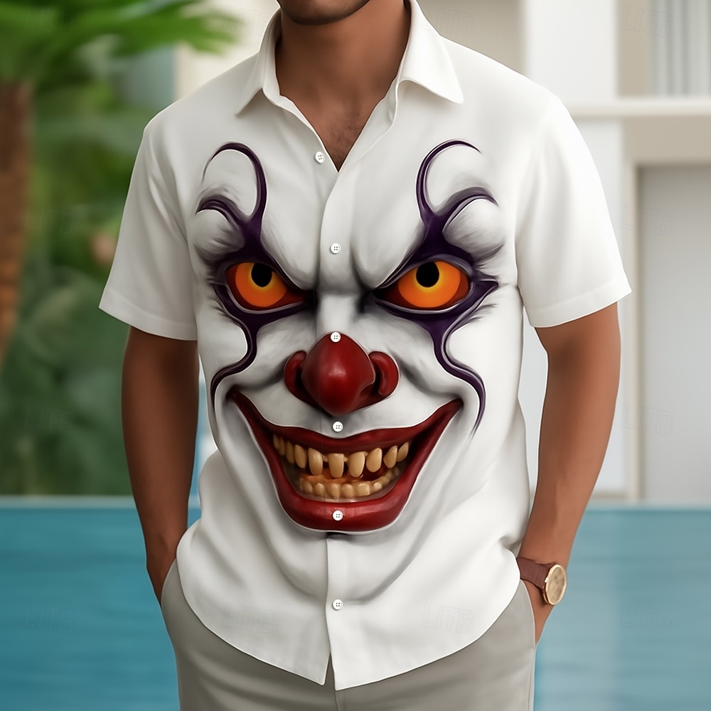 Bărbați Joker Desene 3D Față furioasă Cămașă Camașă cu nasturi Manșon scurt Amuzant În aer liber Concediu Vară Primăvară Răsfrânt Imprimare 3D cămăși cu guler Alb 1 Alb Alb 2 Alb 3 2026 - $25.99 –P4