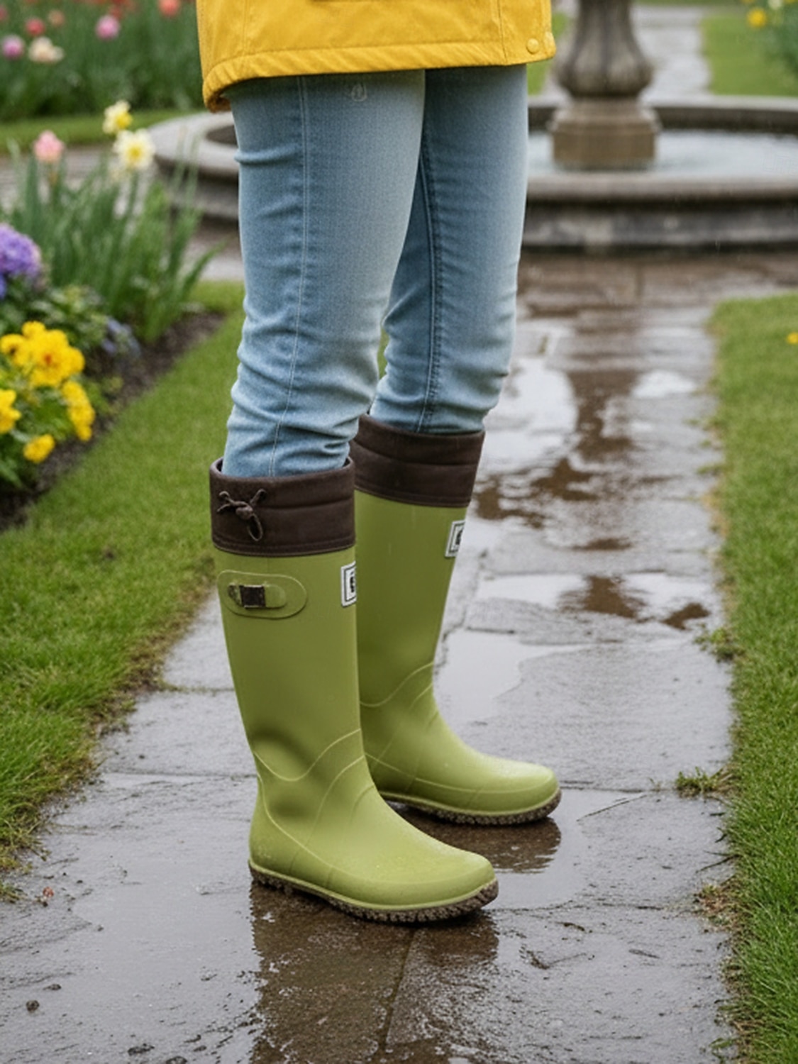 Women's Foldable Green Rain Boots - Waterproof, Adjustable Cuff Garden Boots with Non-Slip Sole | Practical Casual Style for Gardening, Yard Work, Outdoor Errands & Rainy-Day Walks 2026 - $42.99 –P4
