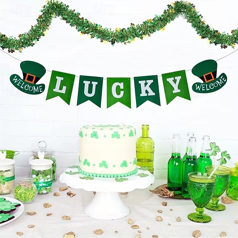 7,6 metrin pituinen hopealankaköynnös Pyhän Patrickin päivänä (4 kpl, yhteensä 8 m), apilanvihreä &kultafoliomuovisisustus, irlantilainen festivaalijuhla, kodinsisustus 2026 - $15.99 –P5