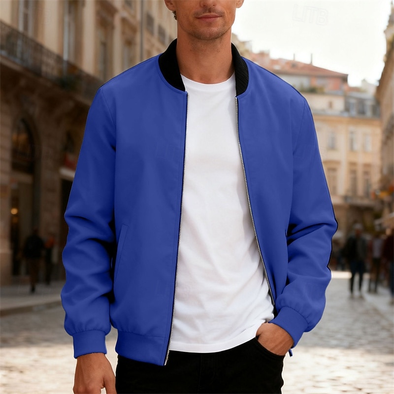 Per uomo Giacca Leggera Giubbotto bomber Giacca Casual Casuale Quotidiano Leggero Tasca Primavera Autunno Semplice Streetwear Elegante Colletto Mao Regolare Blu Nero Giallo Rosso Blu marino Giacca del 2026 a $30.99 –P7