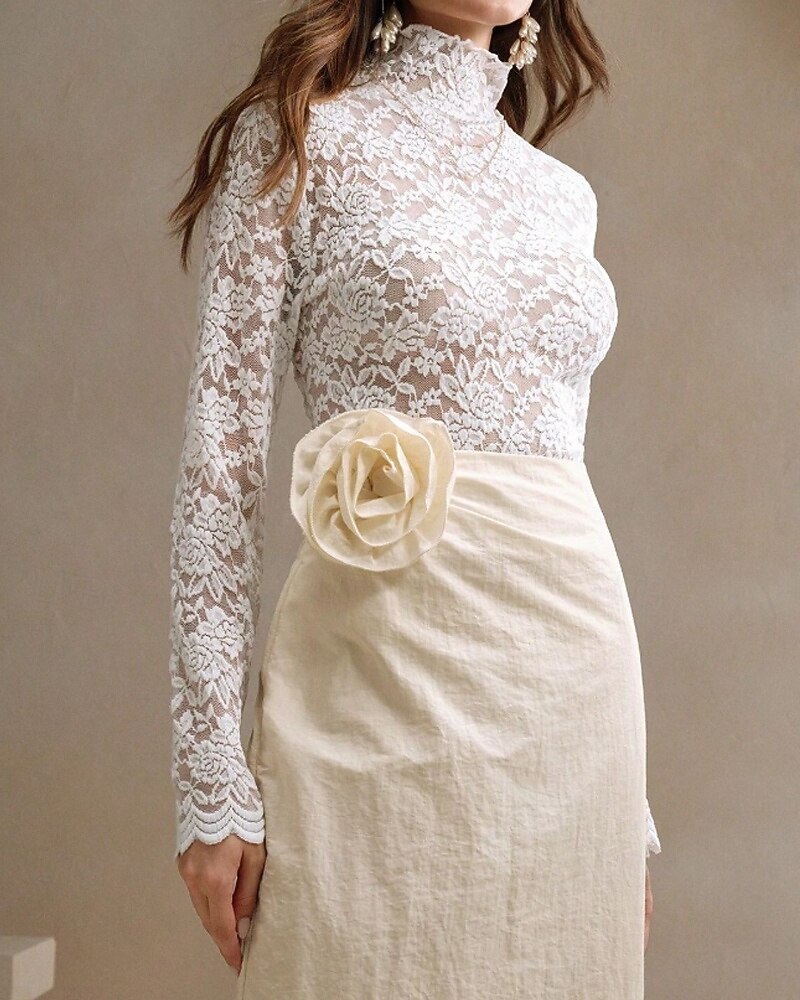 Damen Bluse Spitzentops Spitze Einfach Stilvoll Langarm Rollkragen Normale Oberteile Täglich Ferien Ausgehen Weiß Frühling Herbst 2026 - $26.99 –P4