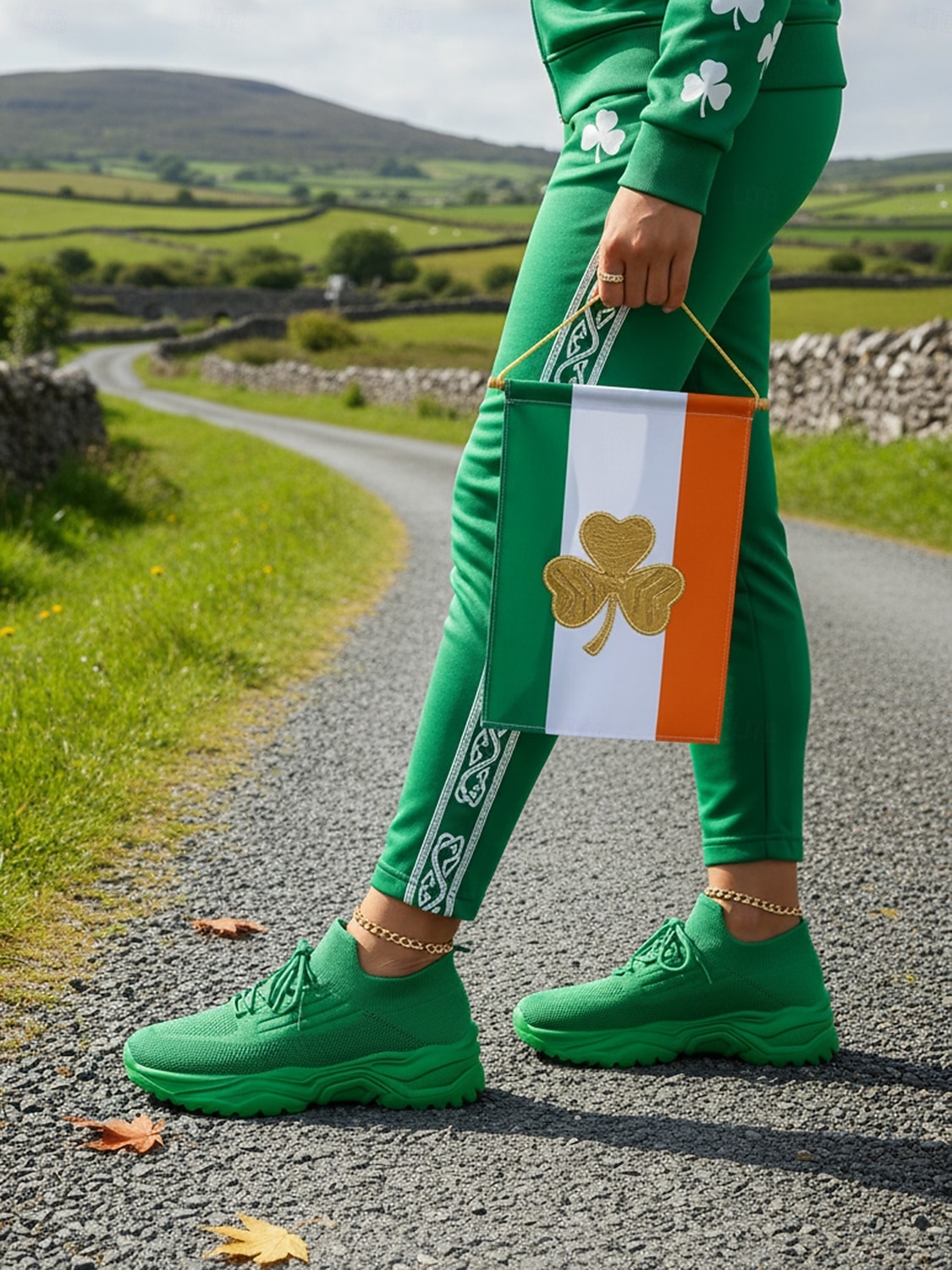 Teniși verzi Flyknit pentru femei - pantofi casual confortabili cu design șireturi, ideali pentru evenimente de Ziua Sfântului Patrick, plimbări zilnice, comisioane în aer liber și întâlniri casual 2026 - $34.99 –P2