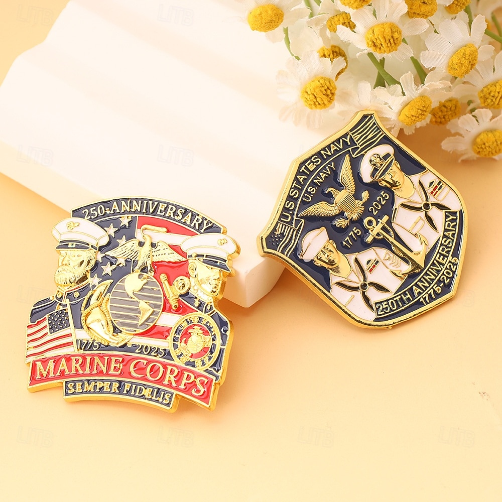Spilla commemorativa del 250° anniversario del Corpo dei Marines degli Stati Uniti e della NAVY emblema militare del Corpo dei Marines spille a pulsante in lega per la collezione di veterani regalo del 2026 a $11.99 –P4
