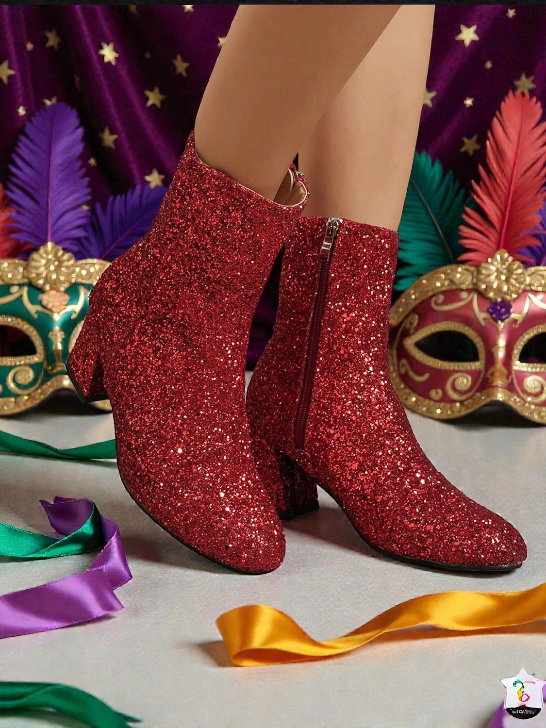 2026年 ウィメンズ マルディグラ ピンク グリッター 膝丈ブーツ ブロックヒール付き - きらめく、大胆なファッションステートメント、カーニバル、フェスティバル、コスチュームパーティーに最適  コレクション – $54.99 –P11