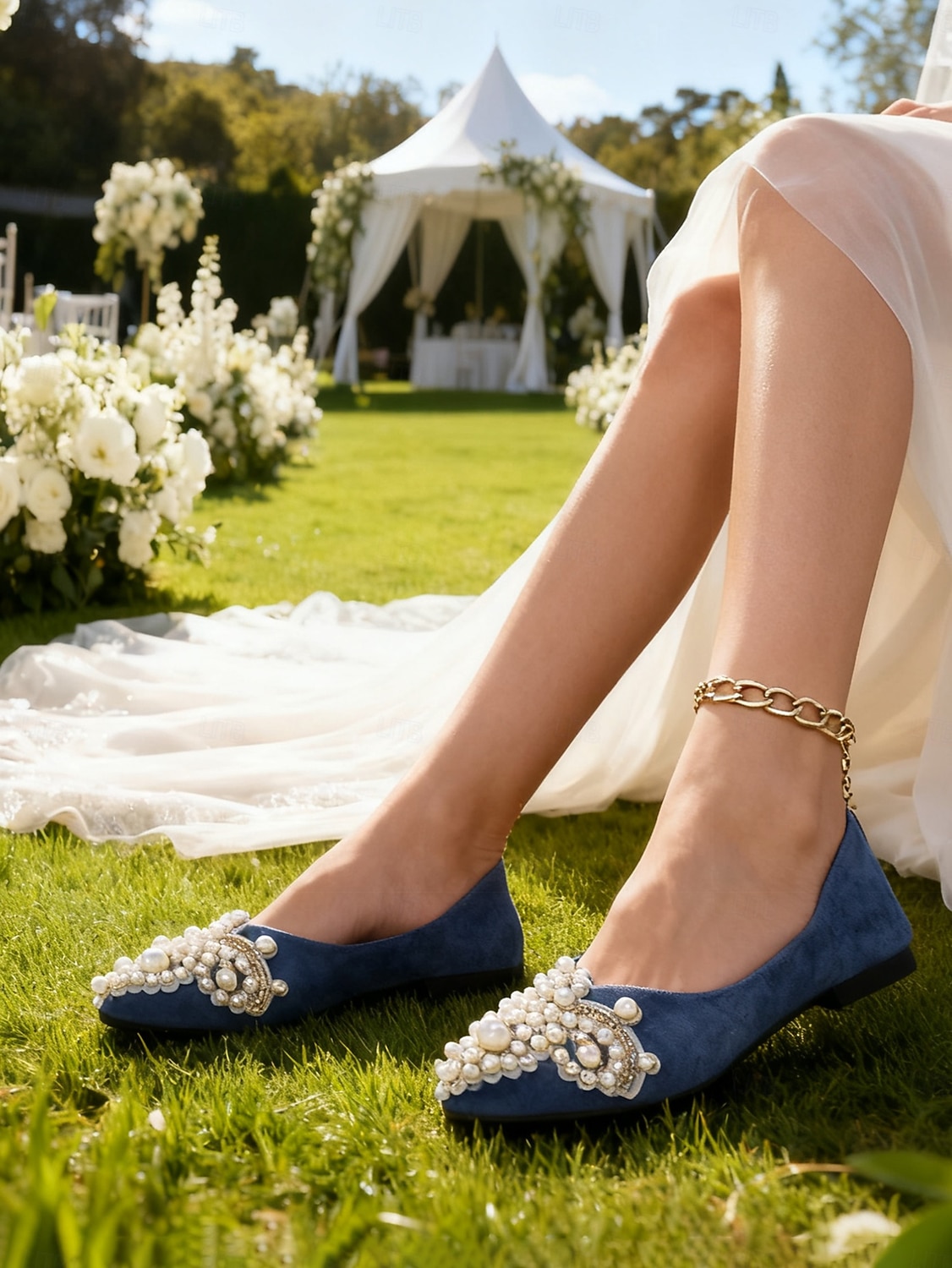 ballerine da donna con punta affilata e decorazioni di perle, eleganti scarpe da sposa slip-on per spose e ospiti, perfette per il giardino all'aperto &cerimonie sul prato del 2026 a $29.99 –P6