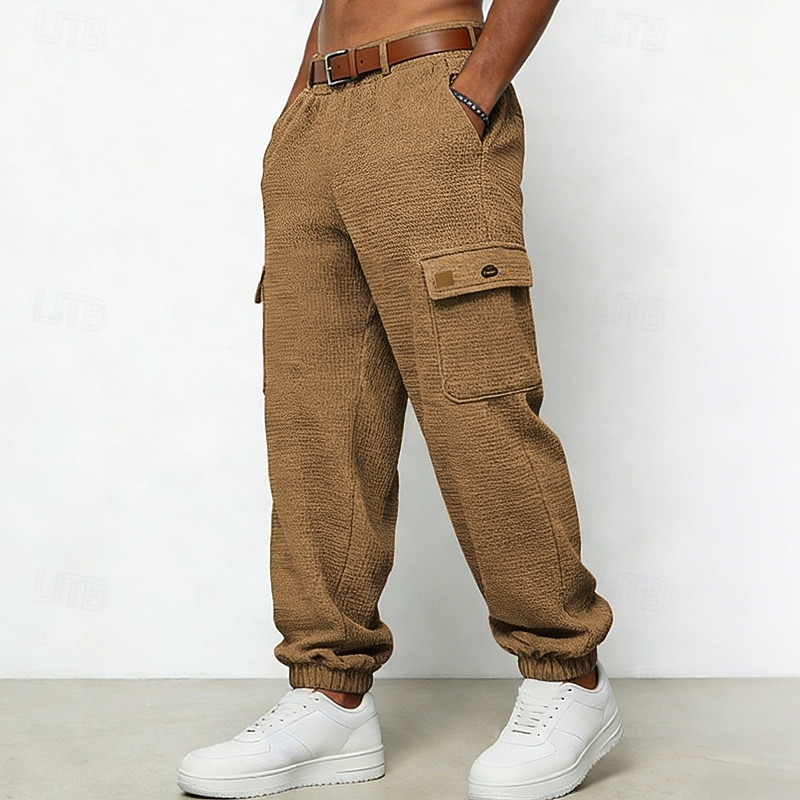 Per uomo Pantaloni Cargo Joggers Pantaloni Pantaloni a Nido d'Ape Multi-tasche Tasca con Patta Tinta unica Antivento Comodità Quotidiano All'aperto Ferie Streetwear Elegante Marrone Grigio scuro del 2026 a $13.49 –P1