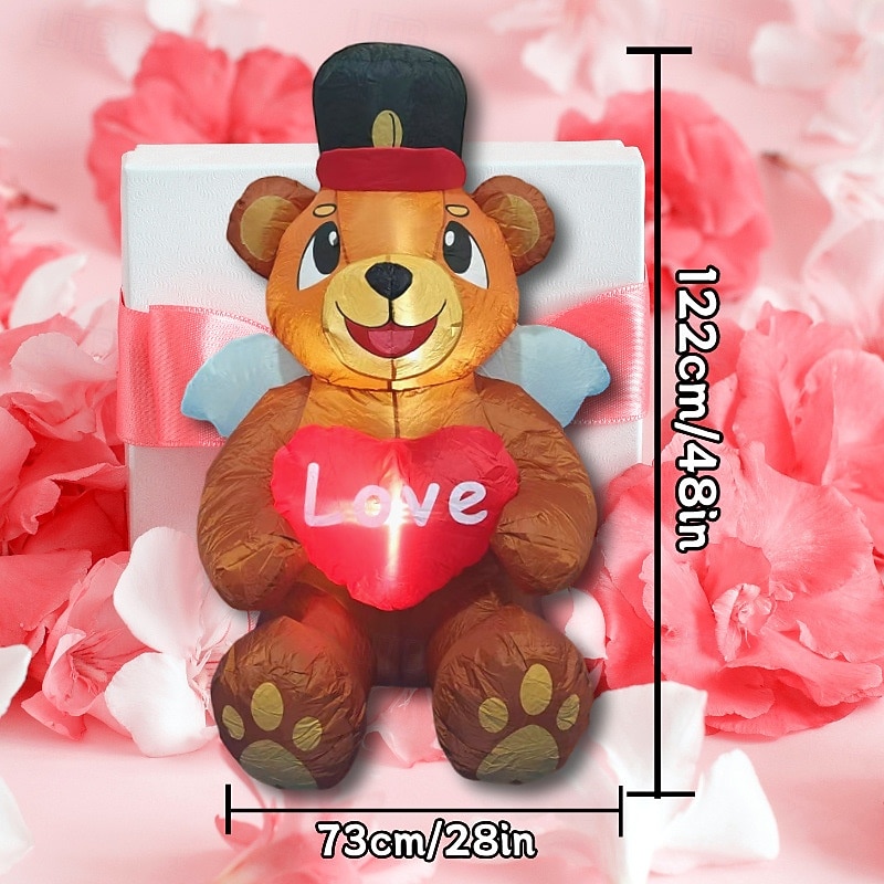 קישוט מתנפח ליום האהבה בגודל 1.2 מטר עם אורות לד, דובי מחזיק לב, מסיבה פנימית/חיצונית, חתונה, הצעת נישואין, מדשאה, חצר, אביזרי אווירת חג 2026 - $59.99 –P1