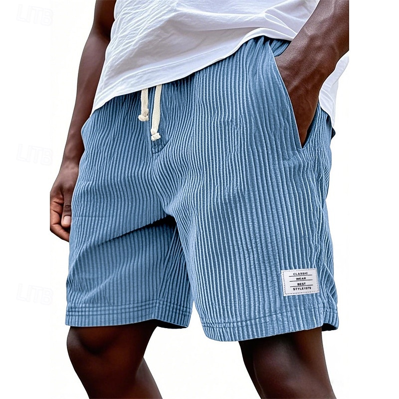 Men's Shorts Casual Shorts Corduroy Shorts Pocket Elastic Waist Plain Breathable Knee Length Outdoor Vacation Daily Wear Vacation Fashion White Navy Blue Micro-elastic 2026 - $21.99 –P9