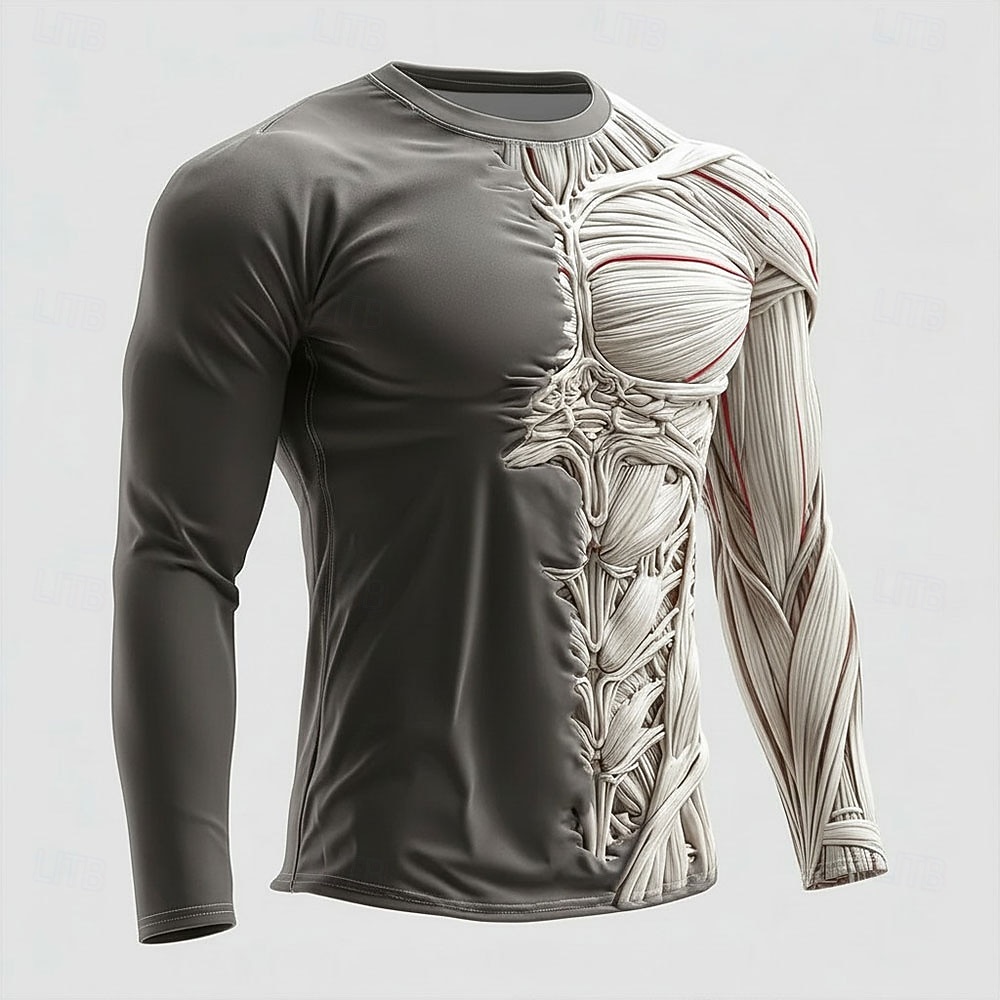 Voor heren 3D Simulatie T-shirt Lange mouw T-shirt 3D-afdrukken Strakke ronde hals Overhemd Modieus overdreven Dagelijks Straat Zwart Wit Bruin Zomer Lente Herfst Kleding S M L XL XXL XXXL 2026 - $23.99 –P4