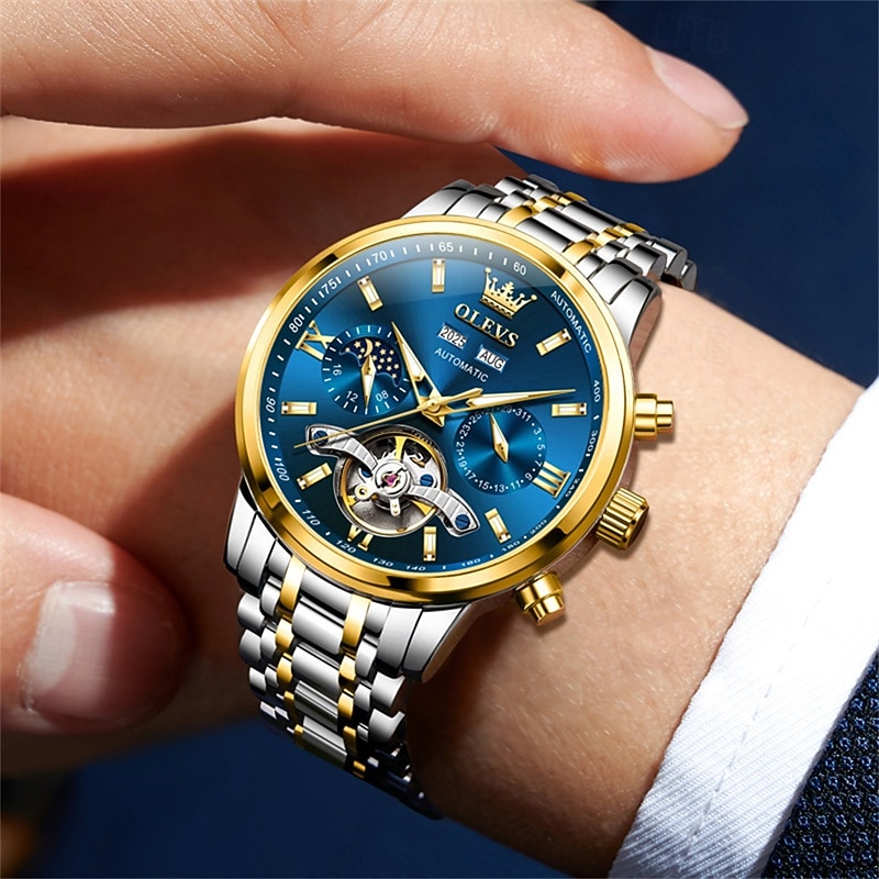 The New Olevs Men'S Business Watch With Luminous Perpetual Calendar Date And Day Display Multi-Functional Mechanical Watch Skeletonized Casual And Fashionable Waterproof Sports Men'S Wristwatch 2026 - $116.99 –P15