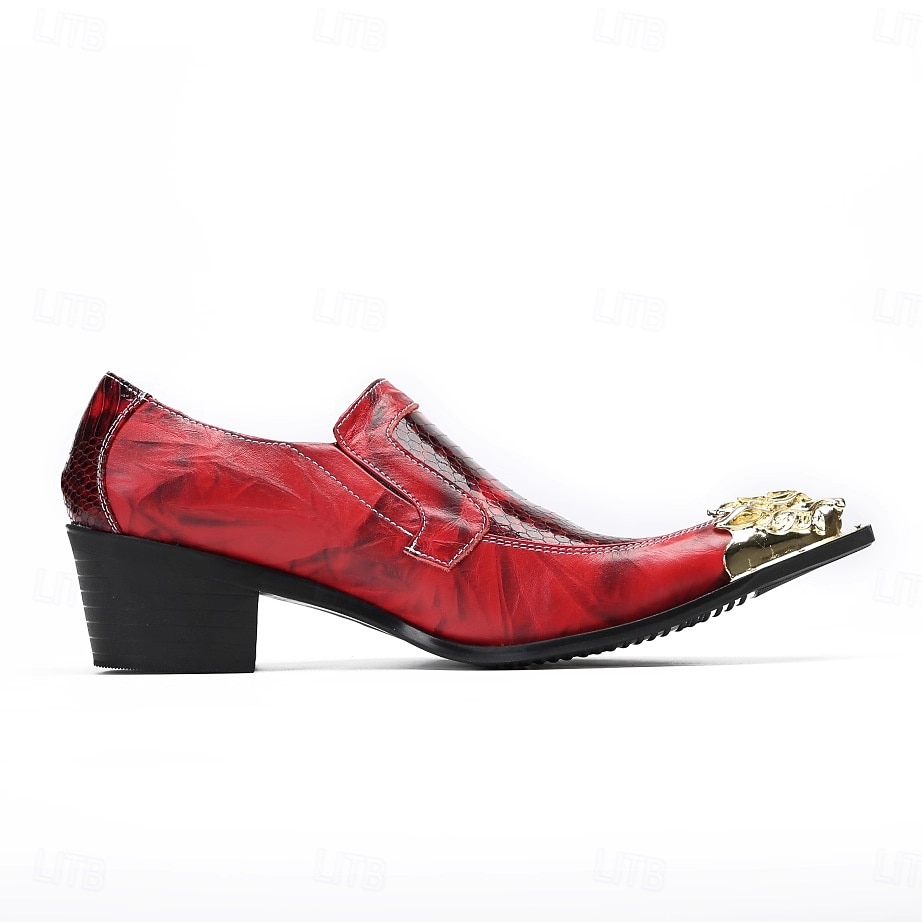 Chaussures habillées rouges vernies pour homme avec bout doré, chaussures de cérémonie élégantes pour les mariages et les réceptions formelles. de 2026 ? $119.99 –P5