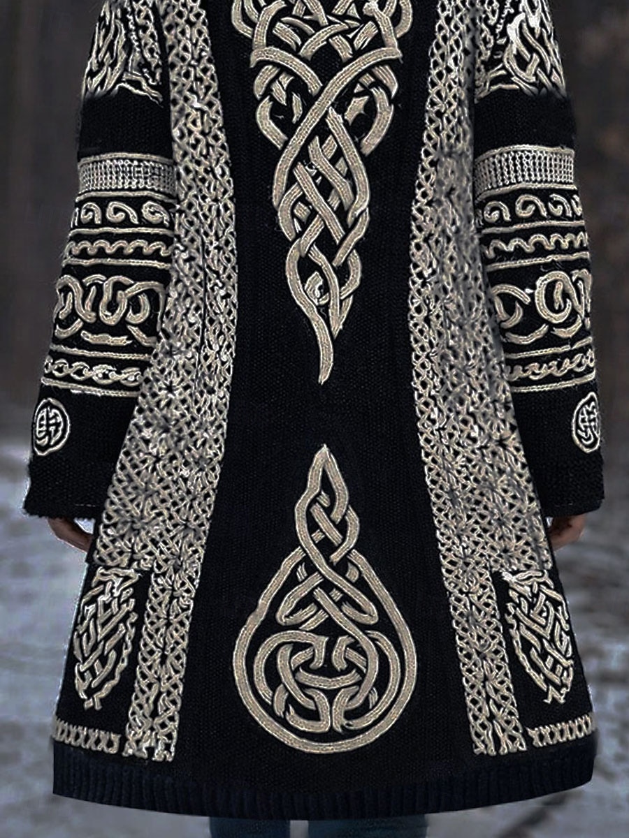 Naisten Neule Päivittäin Vapaa-aika Kuvitettu Geometrinen Joustin Hupullinen Tilkkutäkki Tasku Napit Pitkähihainen Pitkät topit Neuloa ulko- Viikonloppu Musta Syksy Talvi 2026 - $57.99 –P3