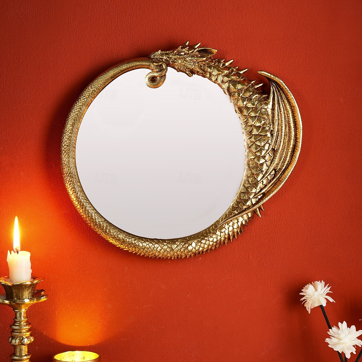 Vintage Gold Resin Flying Dragon Wall Mirror, Detailed Gold Scales, Room Decoration, Craft Ornament for Daily Home Decor, Holiday, Party, Birthday, Special Occasions 2026 - $30.99 –P1