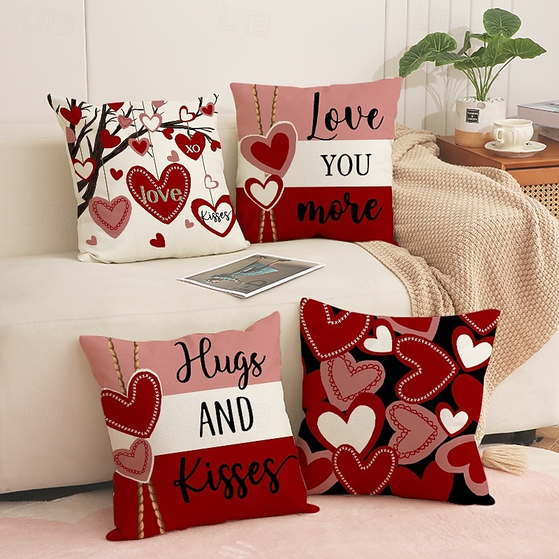 Valentin-napi piros szív alakú párnahuzat, vászon betűmintás párna, romantikus hangulatú dekoráció kanapéra, otthoni díszpárna nappaliba 2026 - $13.99 –P1