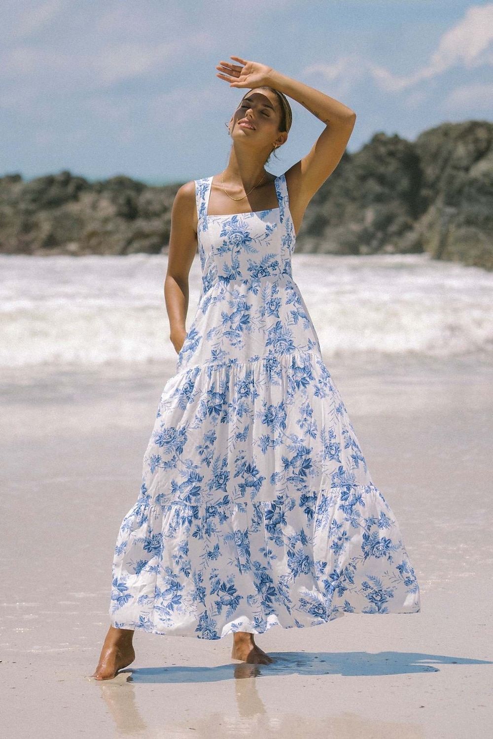 Damskie Sukienka maxi Sukienka A line Sukienka na ramiączkach Urlop Codzienny Na zewnątrz Wyjściowe Luźna Kwiaty Graficzny Bez rękawów Cienkie ramiączka Niebieski Błękit nieba Pomarańczowy Zielony 2026 - $33.99 –P16