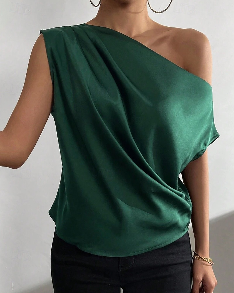 Per donna Camicia Elegant Top in raso Blusa Senza schiena Semplice Vintage Elegante Senza Maniche Asimmetrico Top Regolari Quotidiano Ferie Uscire Nero Verde chiaro Verde smeraldo Albicocca Estate del 2026 a $25.99 –P2